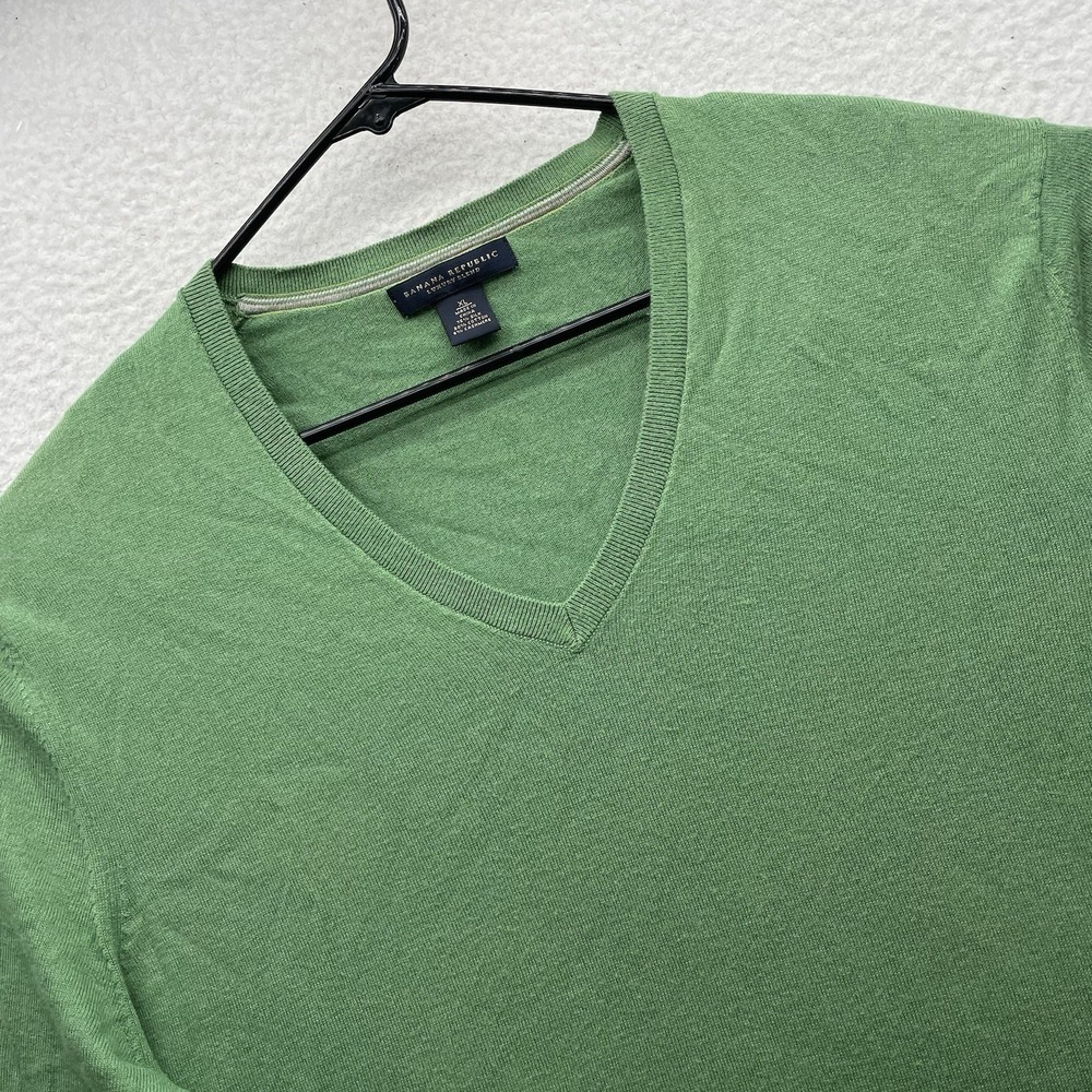 Banana Republic Sweater Mens XL Luxury Blend Silk Cashmere Green V-Neck Preppy